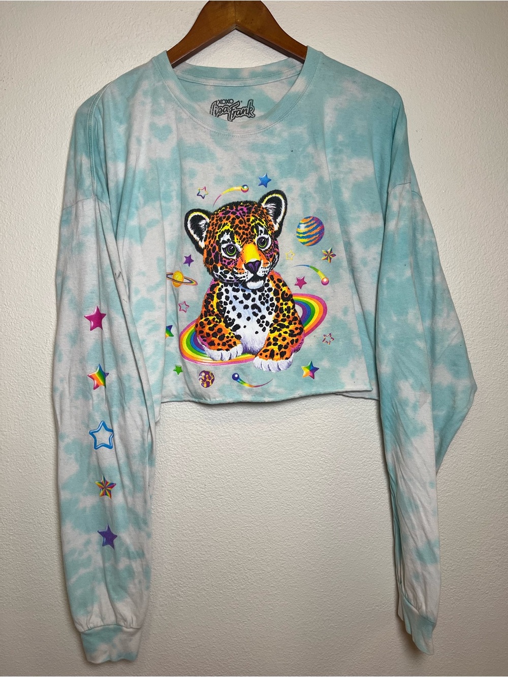 Lisa Frank Y2K Tie-Dye Cropped Hunter the Leopard Graphic Long Sleeve Top 2XL